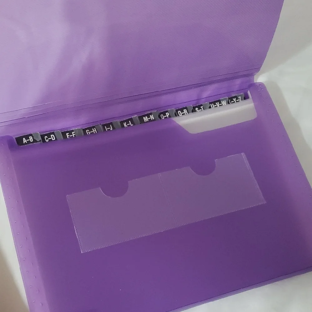 Purple Tablet Organizer Semi Transparent Folder With Label Slot